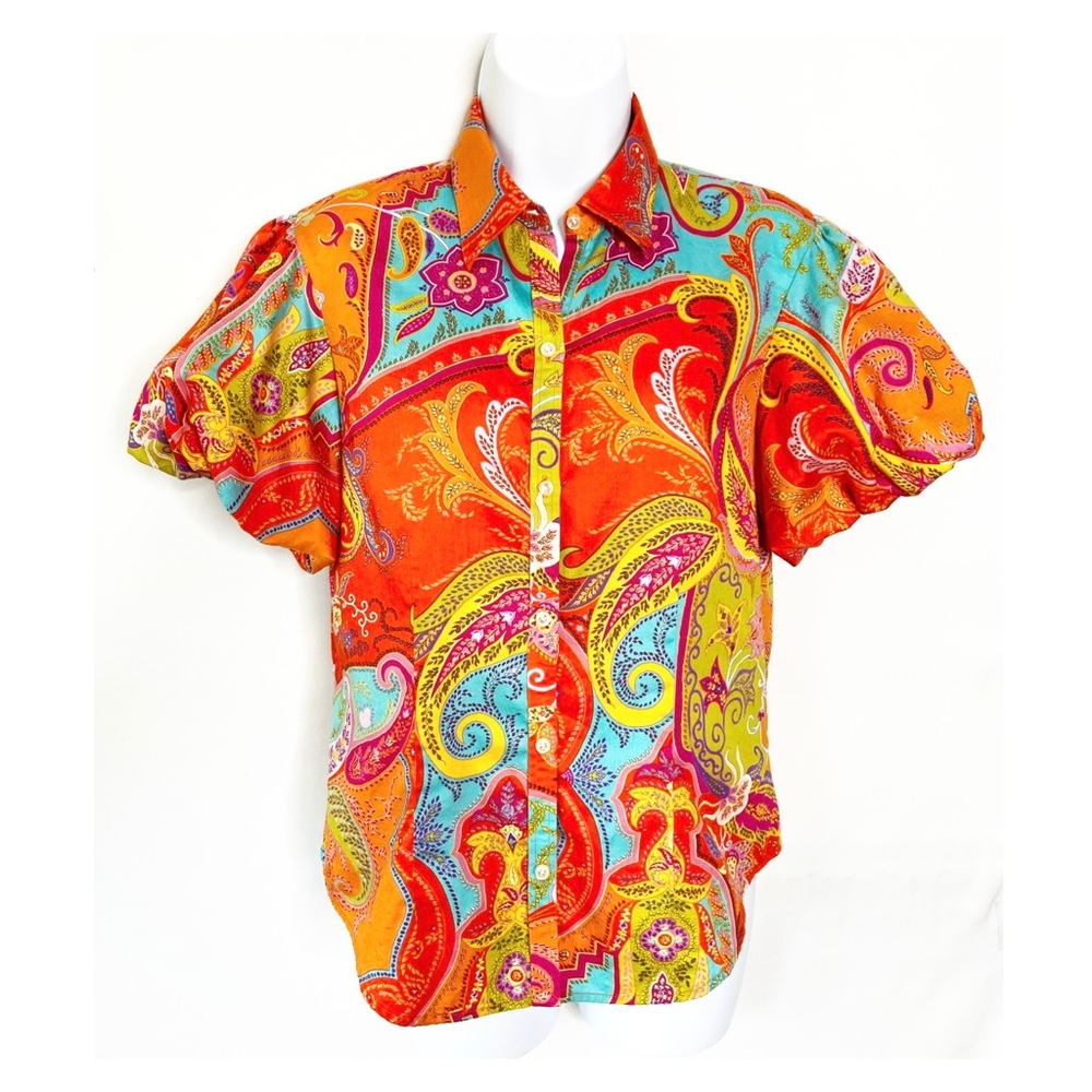Lauren Ralph Lauren Puff Sleeve Paisley Blouse S